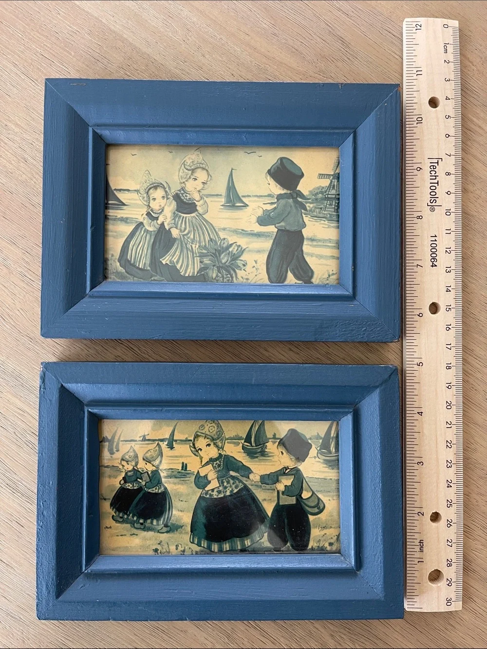 Vintage Blue Framed Dutch Children Wall Art Set - Home Accents